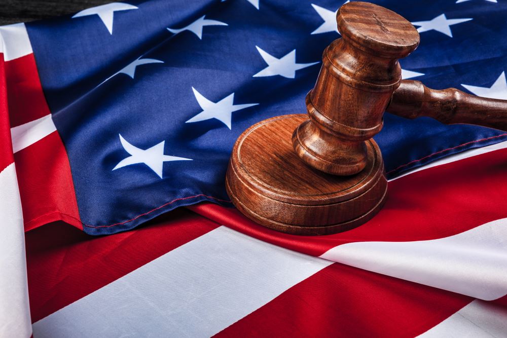 American flag with gavel on it